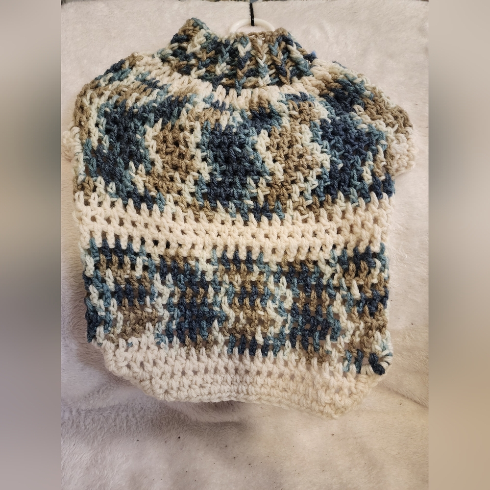 Dog Sweater, Medium Blue and White Crochet Dog Sweater